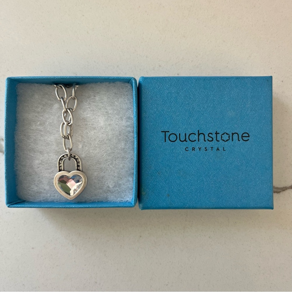 Touchstone Crystal , Silver Heart Lock Necklace, new in box